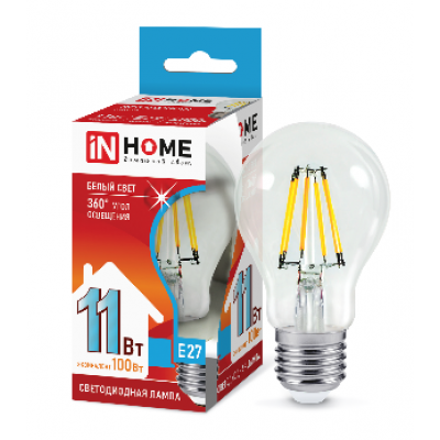 Лампа сд A60-deco 11Вт Е27 нейтральный 1160Лм прозрачная IN HOME (A3417)